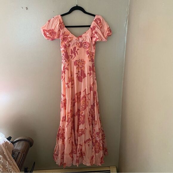 NWT Free People Sundrenched Short Sleeve Maxi Dress in pink combo cotton M - Picture 12 of 14